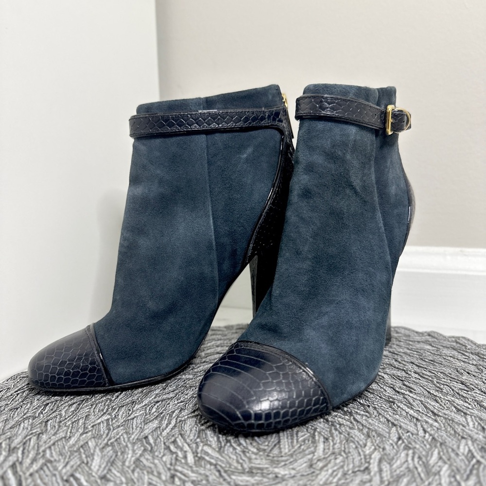 Tory Burch Suede croc Leather Trim Embellishment Boots - Picture 2 of 8